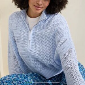 Aerie Crochet Quarter Zip Sweater